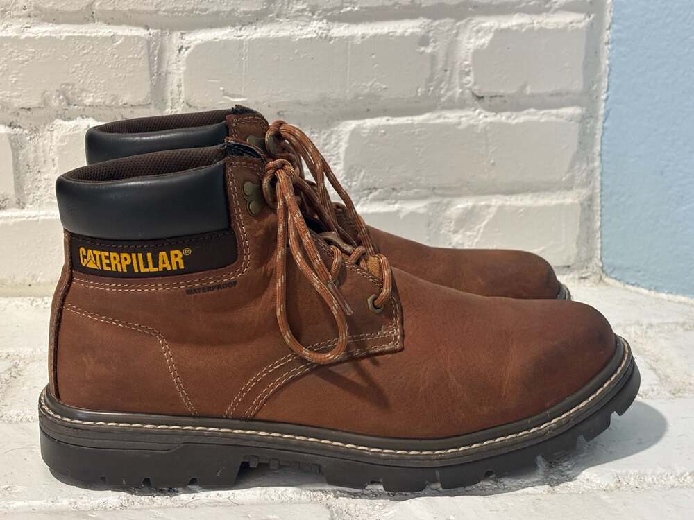 Caterpillar Outbase Waterproof Brown Leather Work Boots, Mens size 12